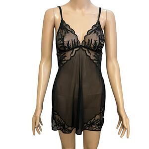 Malizia La Perla Mesh Babydoll Nightie Medium Black Sheer Lace Lingerie Luxury